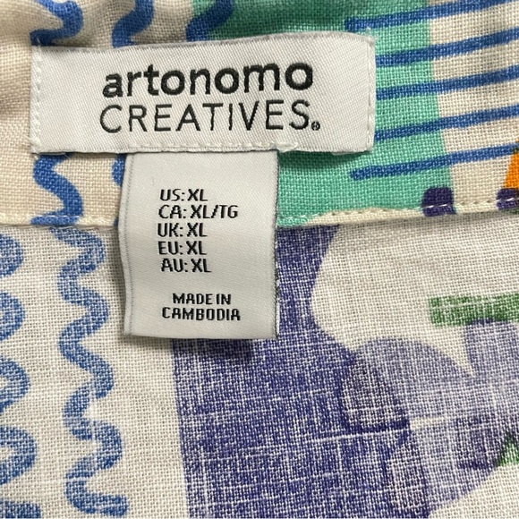 Artonomo Creatives Women’s Multicolor Shirt 100% Linen Button Down Shirt size XL - Picture 5 of 8